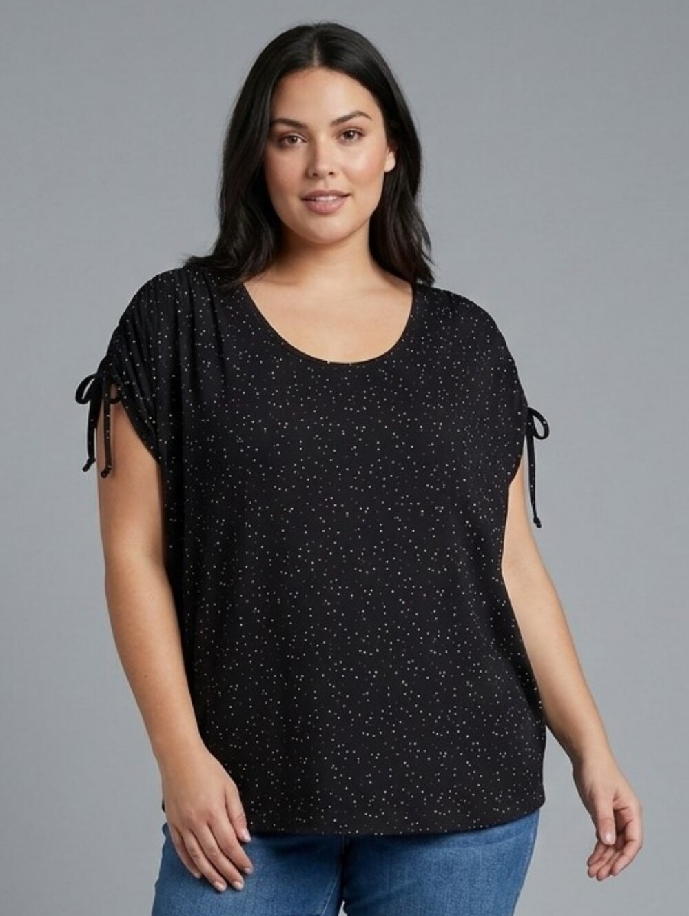 In Every Story Black Polka Dot Ruched Sleeve Top - 3X